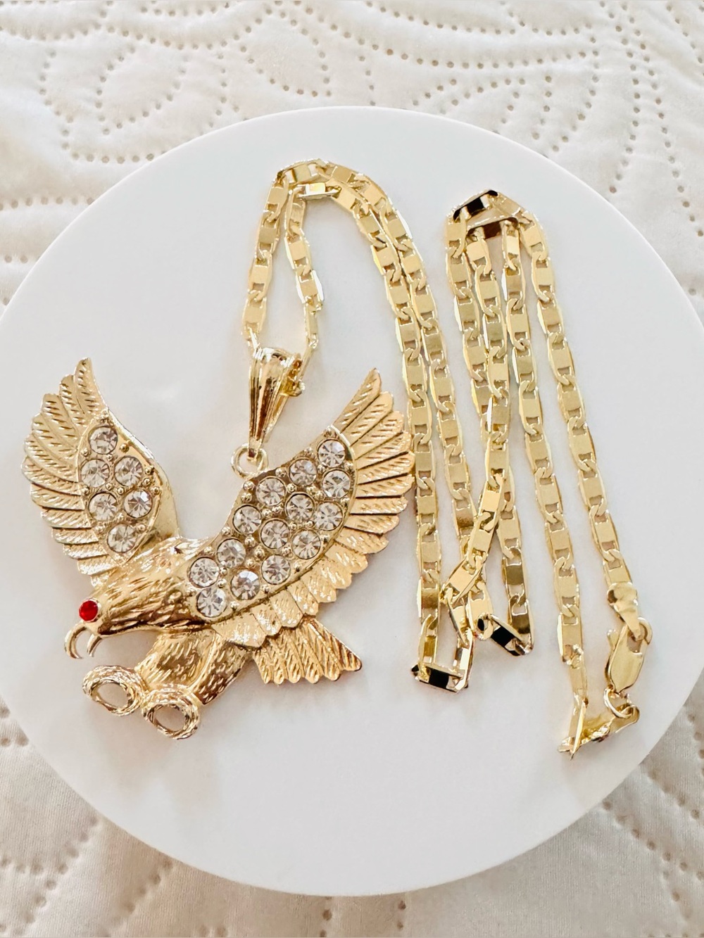 14K Gold Plated Eagle Pendant Necklace with Clear rhinestones. New.Women Jewelry